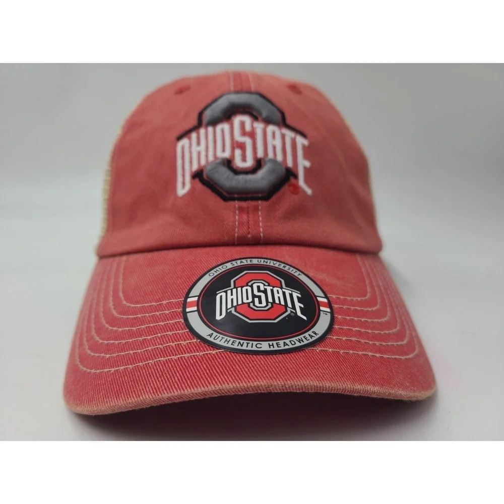 Ohio State University Buckeyes OSU Mesh Trucker Snapback‎ Hat Cap NCAA Red Beige